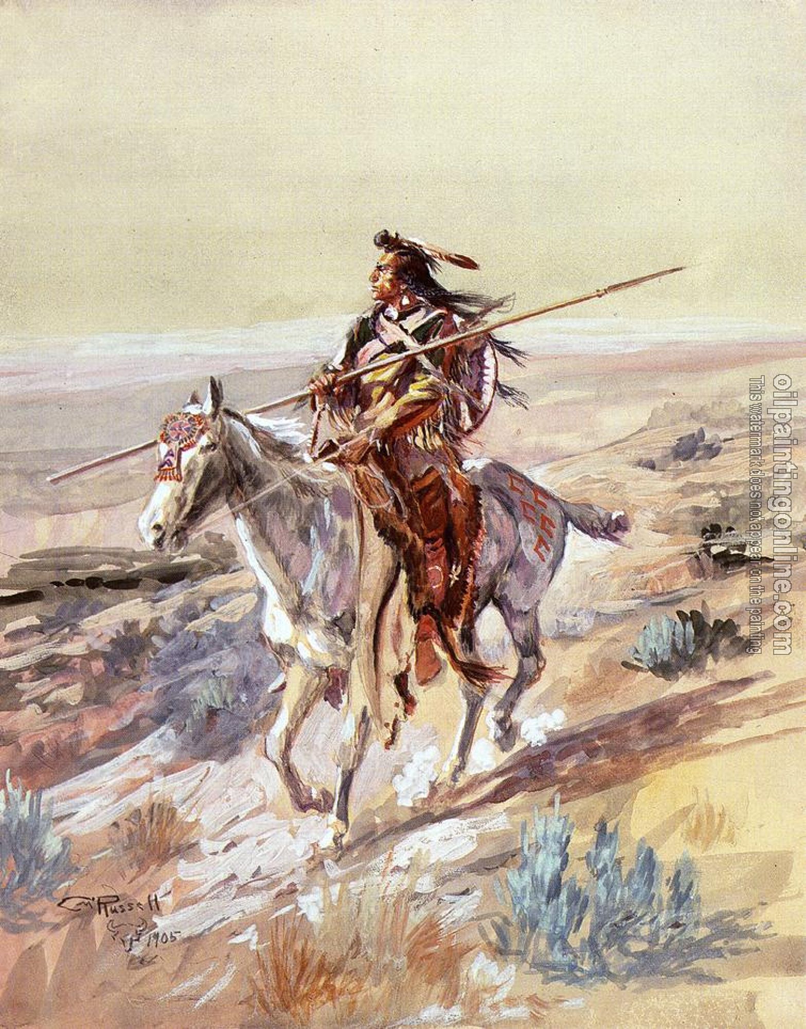 Charles Marion Russell - Indian with Spear